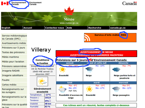 Prévision météorologique d’Environnement Canada pour Villeray