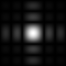 Image 2-D de la transformée de Fourier du carré blanc
