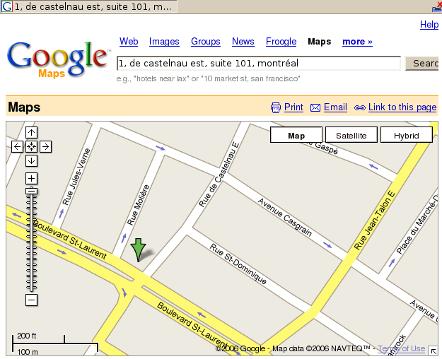 Saisie d'écran de google maps avec l'adresse de la nouvelle succursale de Rogers