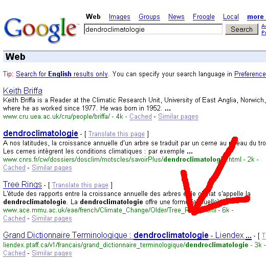 Saisie d'écran sur le moteur de recherche google avec la chaîne de caractères 