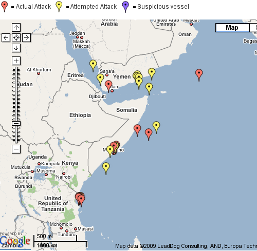 Carte des attaques de pirates dans le golfe d’Aden pour 2006