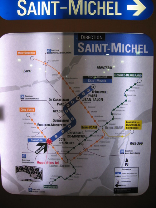 Direction et temps sur la ligne bleue du métro de Montréal