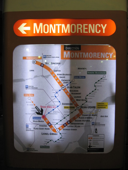 Direction et temps sur la ligne orange du métro de Montréal