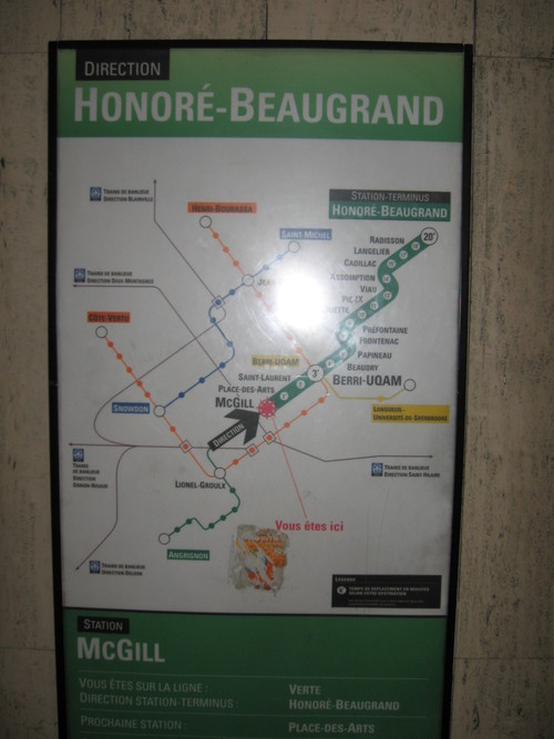 Direction et temps sur la ligne verte du métro de Montréal
