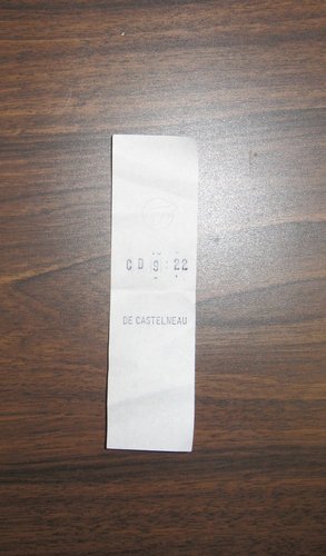 Billet de transfert en papier du métro de Montréal