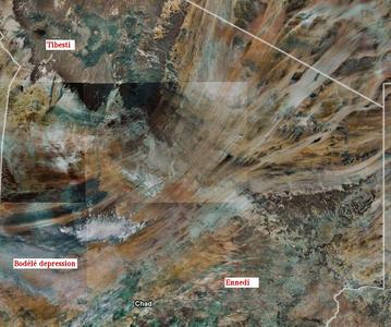 Image satellite de la dépression de Bodélé, du Tibesti et de l’Ennedi