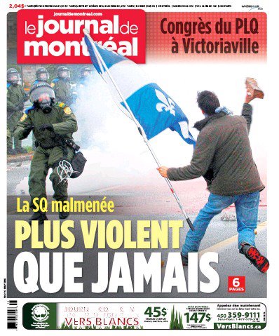 Une du Journal de Montréal le 5 mai 2012