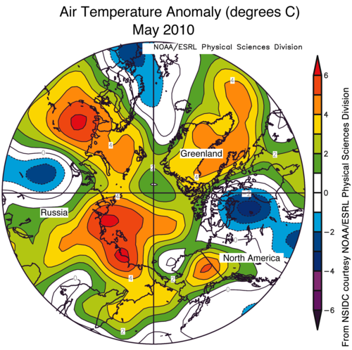 Anomalie de température de la glace arctique pour l’hiver 2009-2010