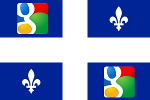 Drapeau du Québec avec 2 fleurs de lys remplacées par le logo de Google