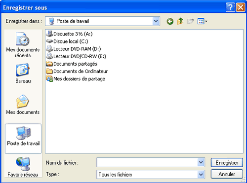 Fenêtre “Enregistrer sous…” dans Windows XP