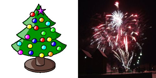 un arbre de Noël et une photo de feux d