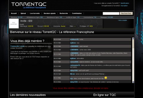 Saisie d’écran du site TorrentQC